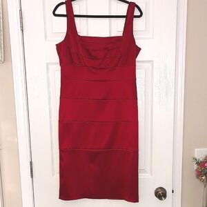 Dressbarn Red Bodycon Midi Dress Square Neck Sleeveless- Women's Size 12